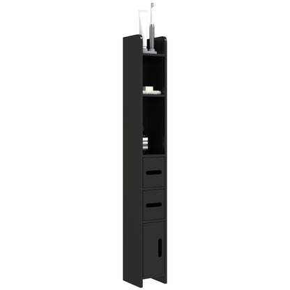 Bathroom Column with Shelves and Cabinets, Tall Space-Saving Wooden Bathroom Cabinet, 15x17x120cm, Black