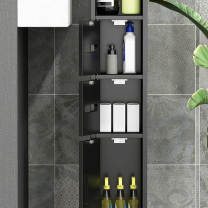 Bathroom Column with Shelves and Cabinets, Tall Space-Saving Wooden Bathroom Cabinet, 15x17x120cm, Black