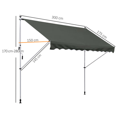 Clamp Awning with Hand Crank Adjustable Height Retractable Arm Awning Dirt-resistant, Weather-resistant Balcony Awning 150cm wide Patio Awning for Terrace Balcony Porch Gray