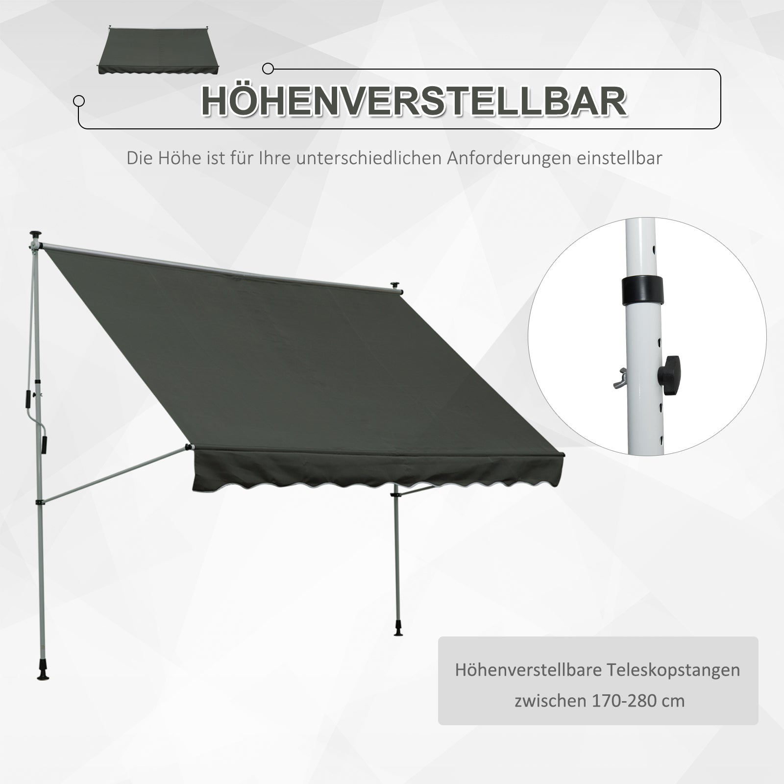 Clamp Awning with Hand Crank Adjustable Height Retractable Arm Awning Dirt-resistant, Weather-resistant Balcony Awning 150cm wide Patio Awning for Terrace Balcony Porch Gray