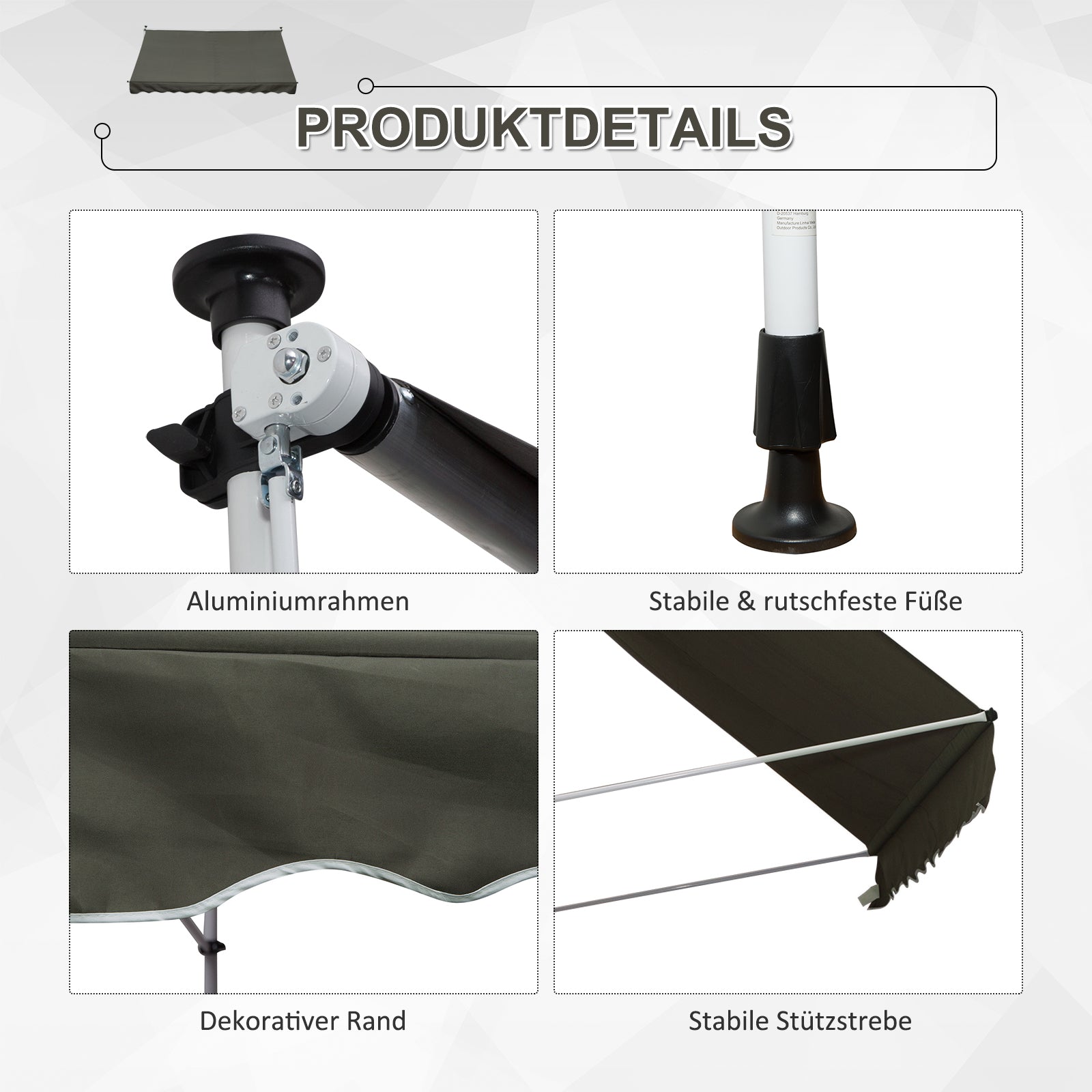 Clamp Awning with Hand Crank Adjustable Height Retractable Arm Awning Dirt-resistant, Weather-resistant Balcony Awning 150cm wide Patio Awning for Terrace Balcony Porch Gray