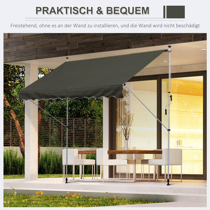 Clamp Awning with Hand Crank Adjustable Height Retractable Arm Awning Dirt-resistant, Weather-resistant Balcony Awning 150cm wide Patio Awning for Terrace Balcony Porch Gray