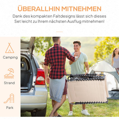 Sun Lounger, Foldable Garden Lounger with Head Pillow, Side Pocket, Sunbed with 5-Position Adjustable Backrest, Weatherproof Camping Lounger up to 130 kg load capacity, for Garden Beach Pool, Beige