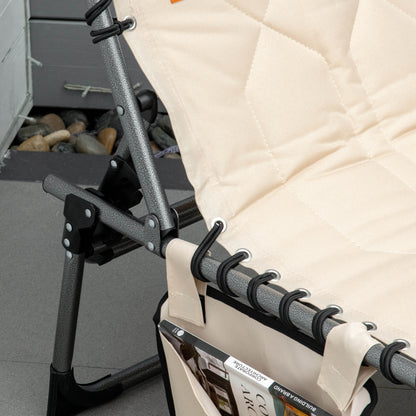 Sun Lounger, Foldable Garden Lounger with Head Pillow, Side Pocket, Sunbed with 5-Position Adjustable Backrest, Weatherproof Camping Lounger up to 130 kg load capacity, for Garden Beach Pool, Beige