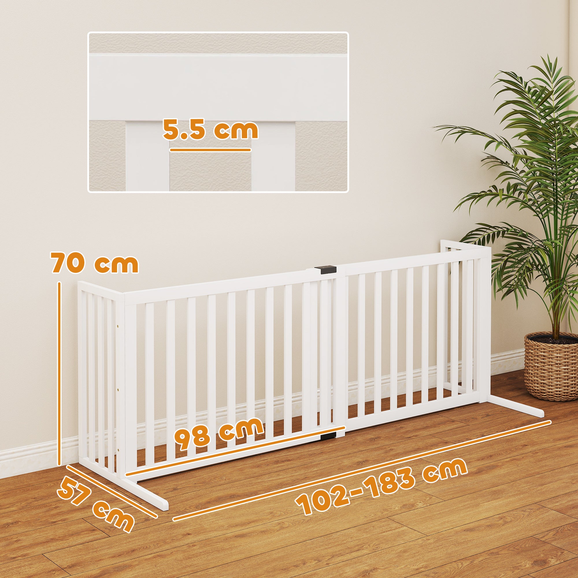 Foldable Expandable Safety Dog Gate 40–72 in, 27.6 in High, White — Fits Small & Medium Dogs
