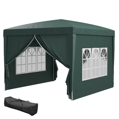 Pavilion approx. 3x3m, Water-Resistant Stable Winterproof Pop-Up Foldable Pavilion, UV Protection 50+, Foldable Party Tent Garden Shelter with 4 Side Panels Bag Garden Pavilion for Camping Garden, Green