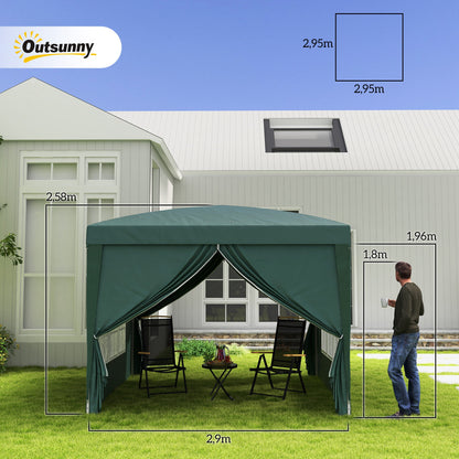 Pavilion approx. 3x3m, Water-Resistant Stable Winterproof Pop-Up Foldable Pavilion, UV Protection 50+, Foldable Party Tent Garden Shelter with 4 Side Panels Bag Garden Pavilion for Camping Garden, Green