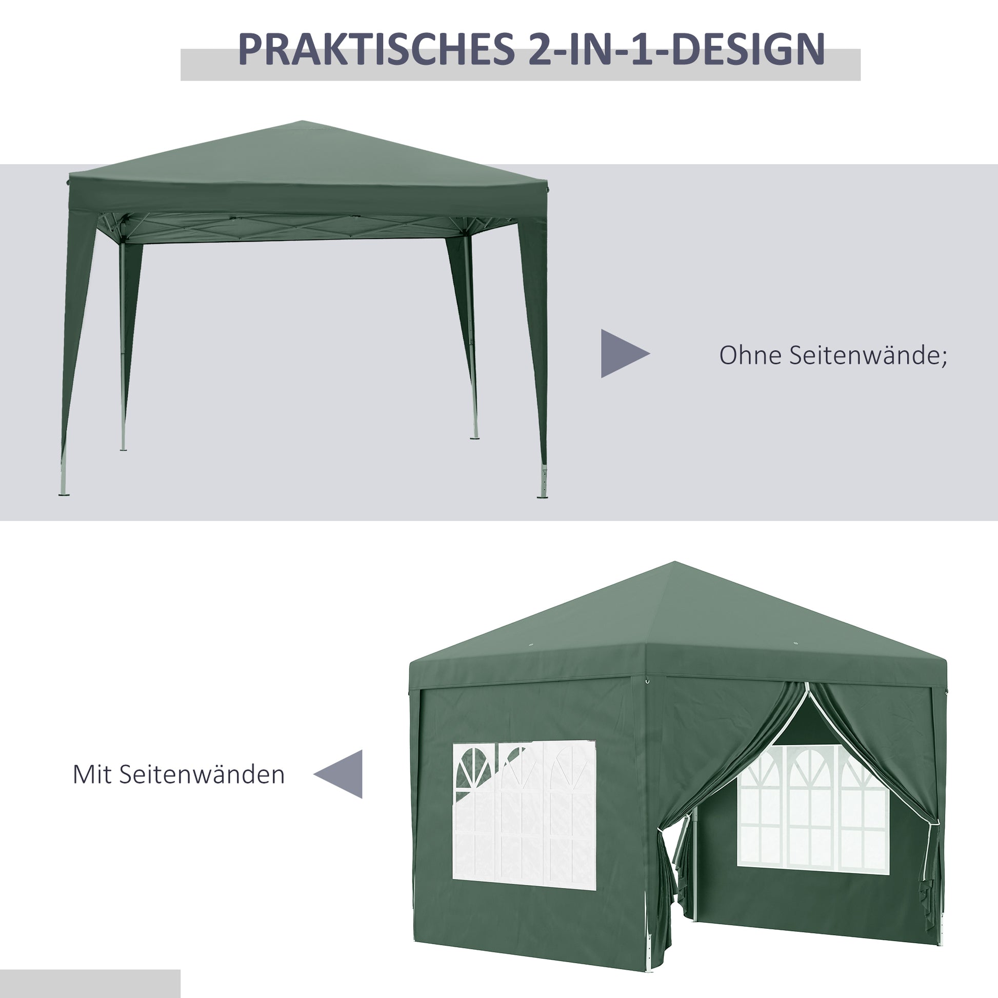 Pavilion approx. 3x3m, Water-Resistant Stable Winterproof Pop-Up Foldable Pavilion, UV Protection 50+, Foldable Party Tent Garden Shelter with 4 Side Panels Bag Garden Pavilion for Camping Garden, Green