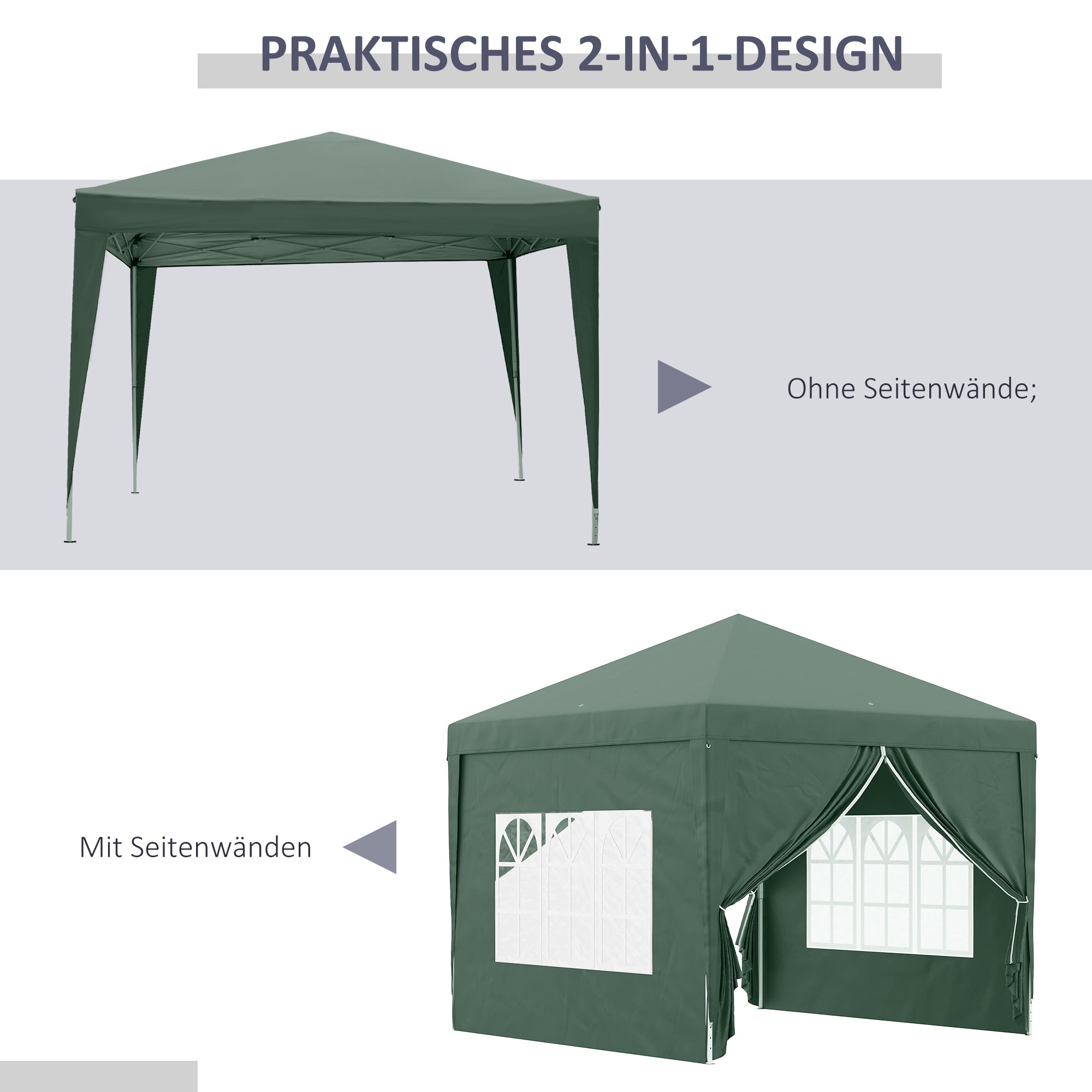 Pavilion approx. 3x3m, Water-Resistant Stable Winterproof Pop-Up Foldable Pavilion, UV Protection 50+, Foldable Party Tent Garden Shelter with 4 Side Panels Bag Garden Pavilion for Camping Garden, Green