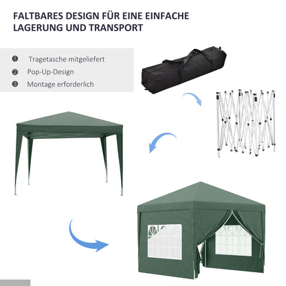 Pavilion approx. 3x3m, Water-Resistant Stable Winterproof Pop-Up Foldable Pavilion, UV Protection 50+, Foldable Party Tent Garden Shelter with 4 Side Panels Bag Garden Pavilion for Camping Garden, Green