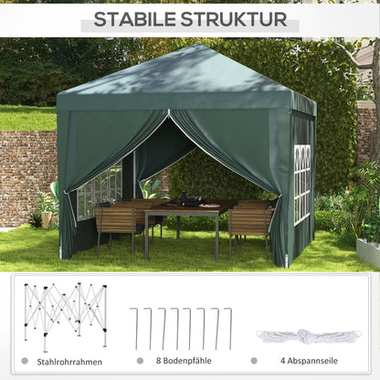 Pavilion approx. 3x3m, Water-Resistant Stable Winterproof Pop-Up Foldable Pavilion, UV Protection 50+, Foldable Party Tent Garden Shelter with 4 Side Panels Bag Garden Pavilion for Camping Garden, Green