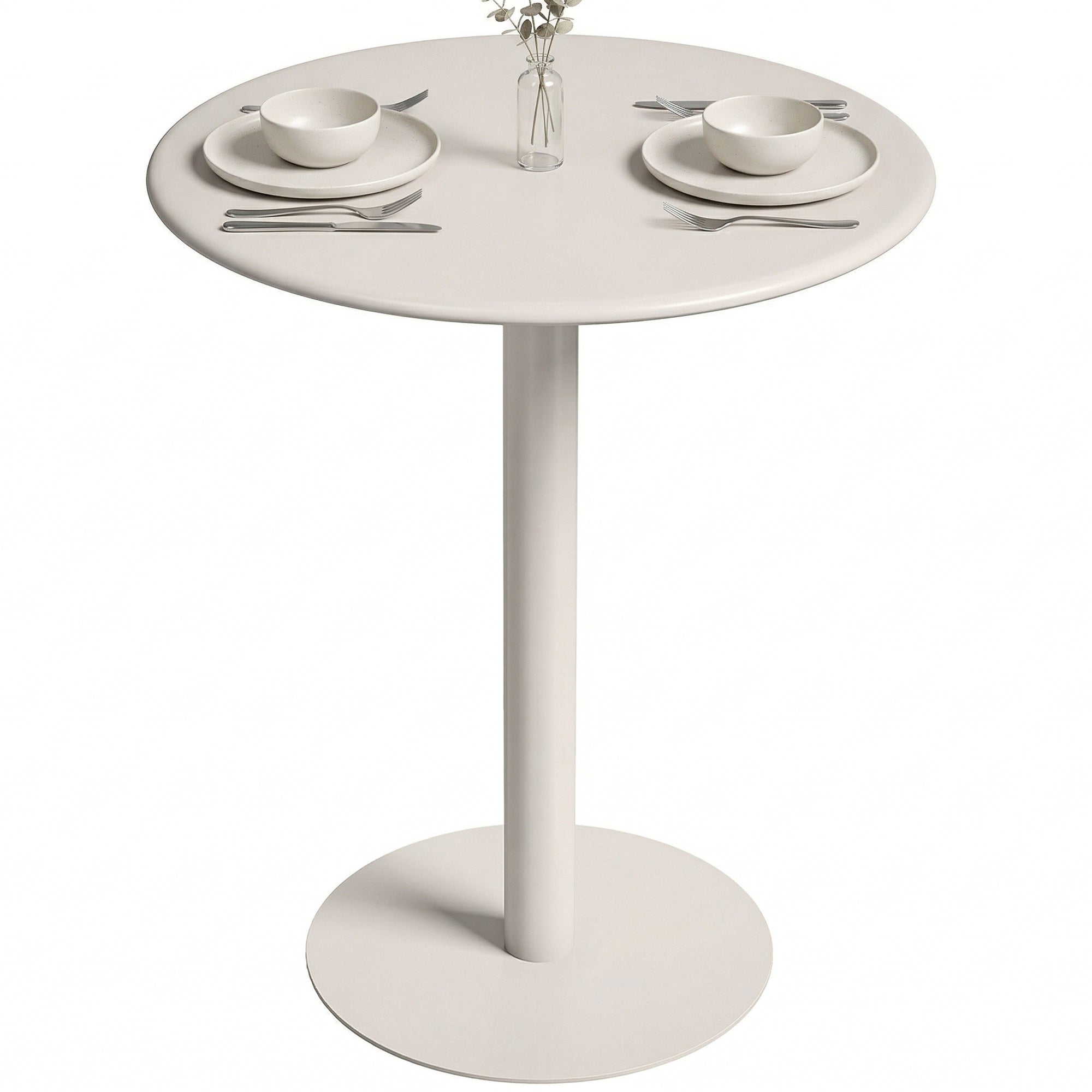 24 in Round Dining Table for 2 – Small Modern Kitchen, Dining & Bistro Table, Beige Steel