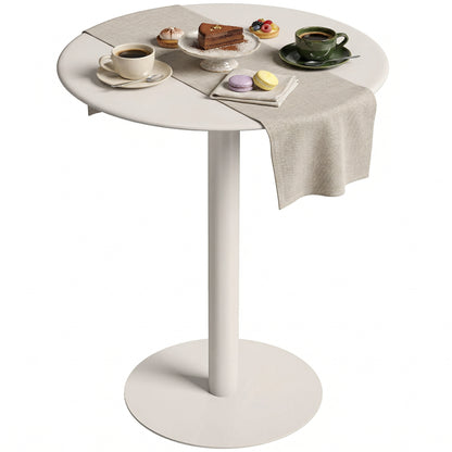 24 in Round Dining Table for 2 – Small Modern Kitchen, Dining & Bistro Table, Beige Steel