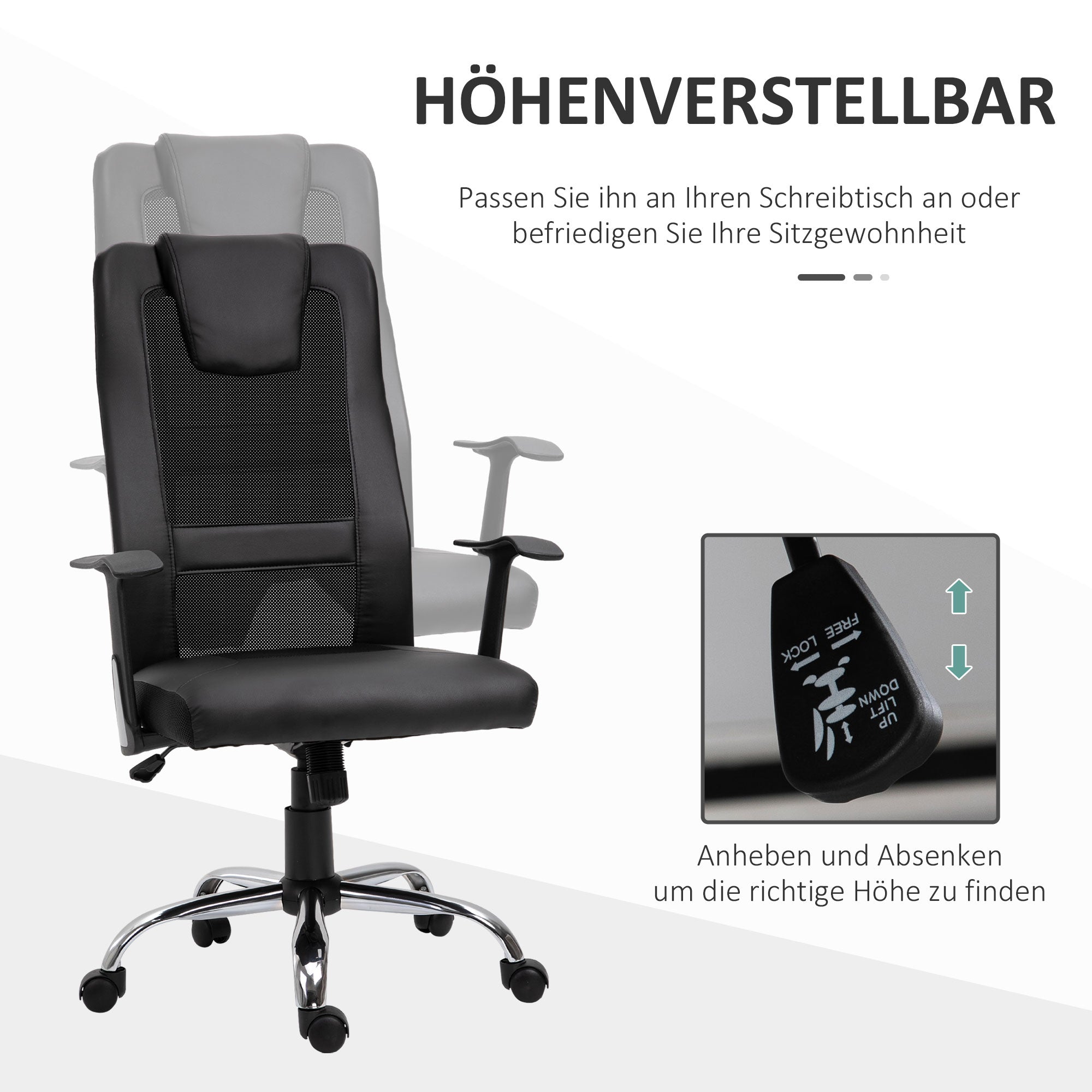Office Chair Swivel Chair Height Adjustable Executive Chair Desk Chair Ergonomic PU Black 66 x 73 x 108-118 cm