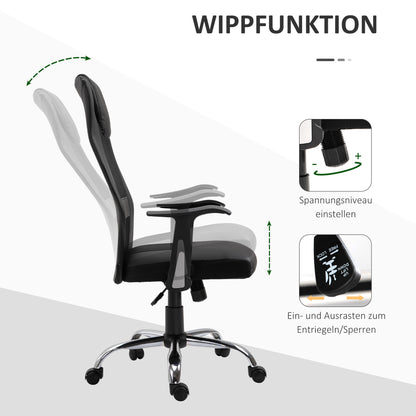 Office Chair Swivel Chair Height Adjustable Executive Chair Desk Chair Ergonomic PU Black 66 x 73 x 108-118 cm