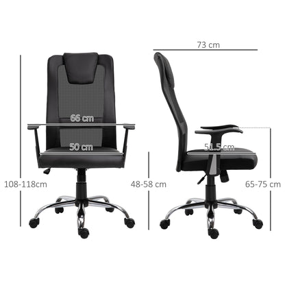Office Chair Swivel Chair Height Adjustable Executive Chair Desk Chair Ergonomic PU Black 66 x 73 x 108-118 cm