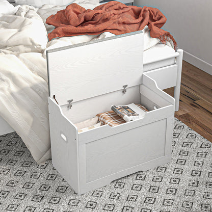 103L Storage Bench with Fabric Cushion, Multi-Functional Chest with Safety Hinge for Bedroom and Entryway, 75x40x56cm, White