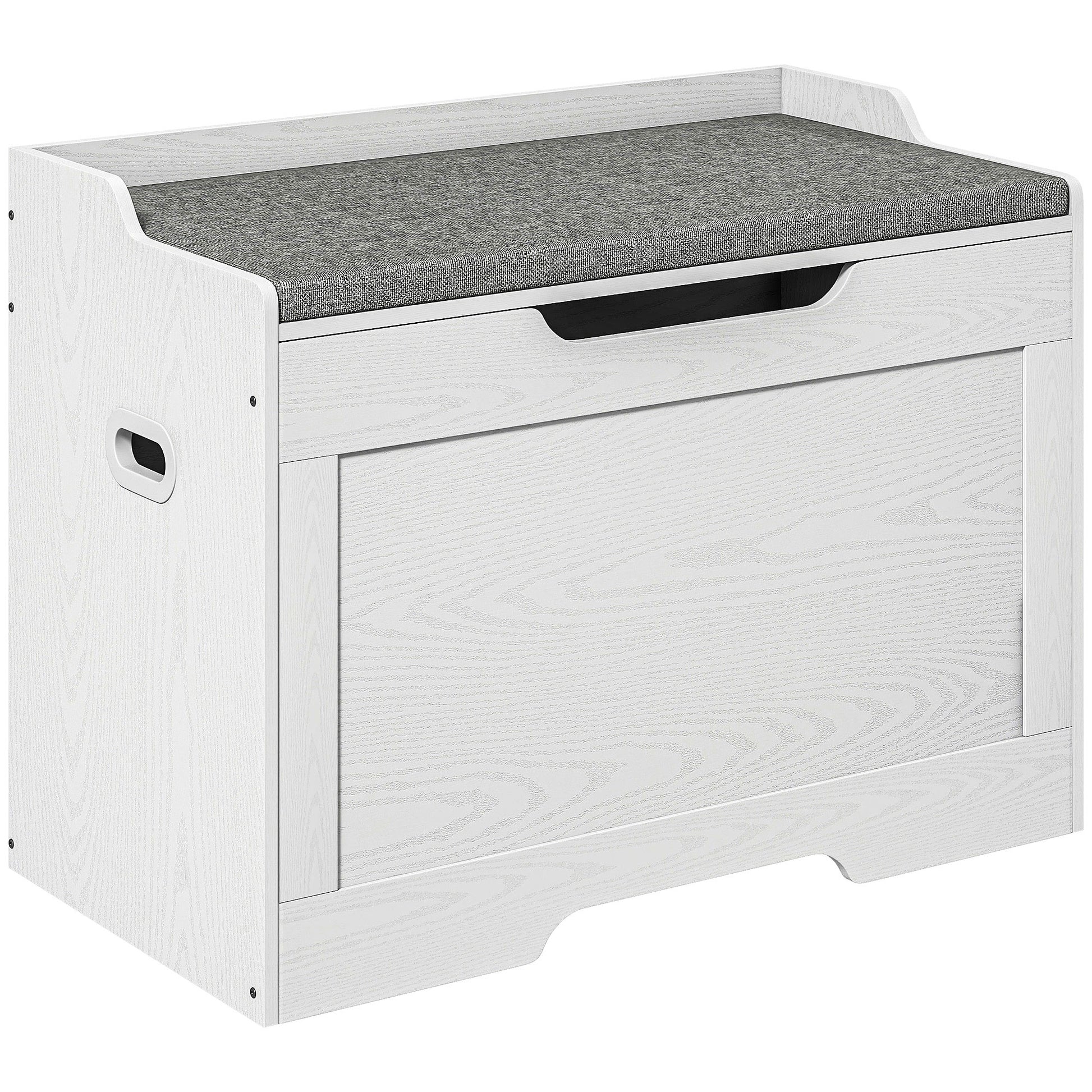 103L Storage Bench with Fabric Cushion, Multi-Functional Chest with Safety Hinge for Bedroom and Entryway, 75x40x56cm, White