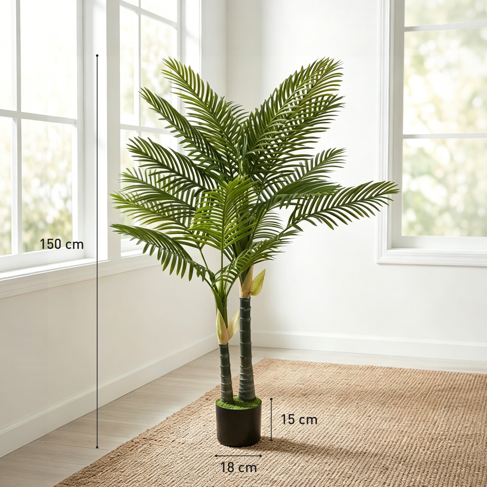 Artificial Palm Tree 150 cm (59 in) – 16-Leaf Faux Potted Plant for Living Room, Office, Balcony, Bedroom Décor