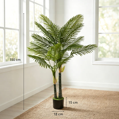 Artificial Palm Tree 150 cm (59 in) – 16-Leaf Faux Potted Plant for Living Room, Office, Balcony, Bedroom Décor