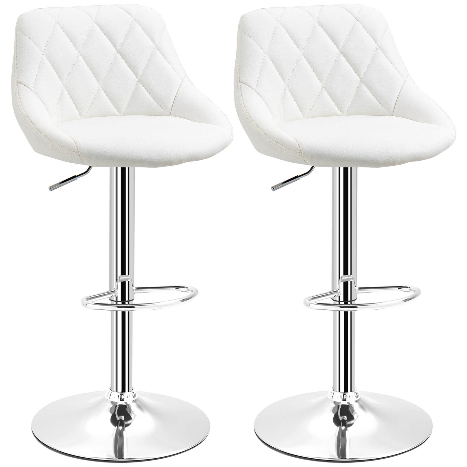 Set of 2 Swivel Bar Stools with Adjustable Height Modern High Dining Chairs with Round Base and Footrest 46x48x83-104 cm White