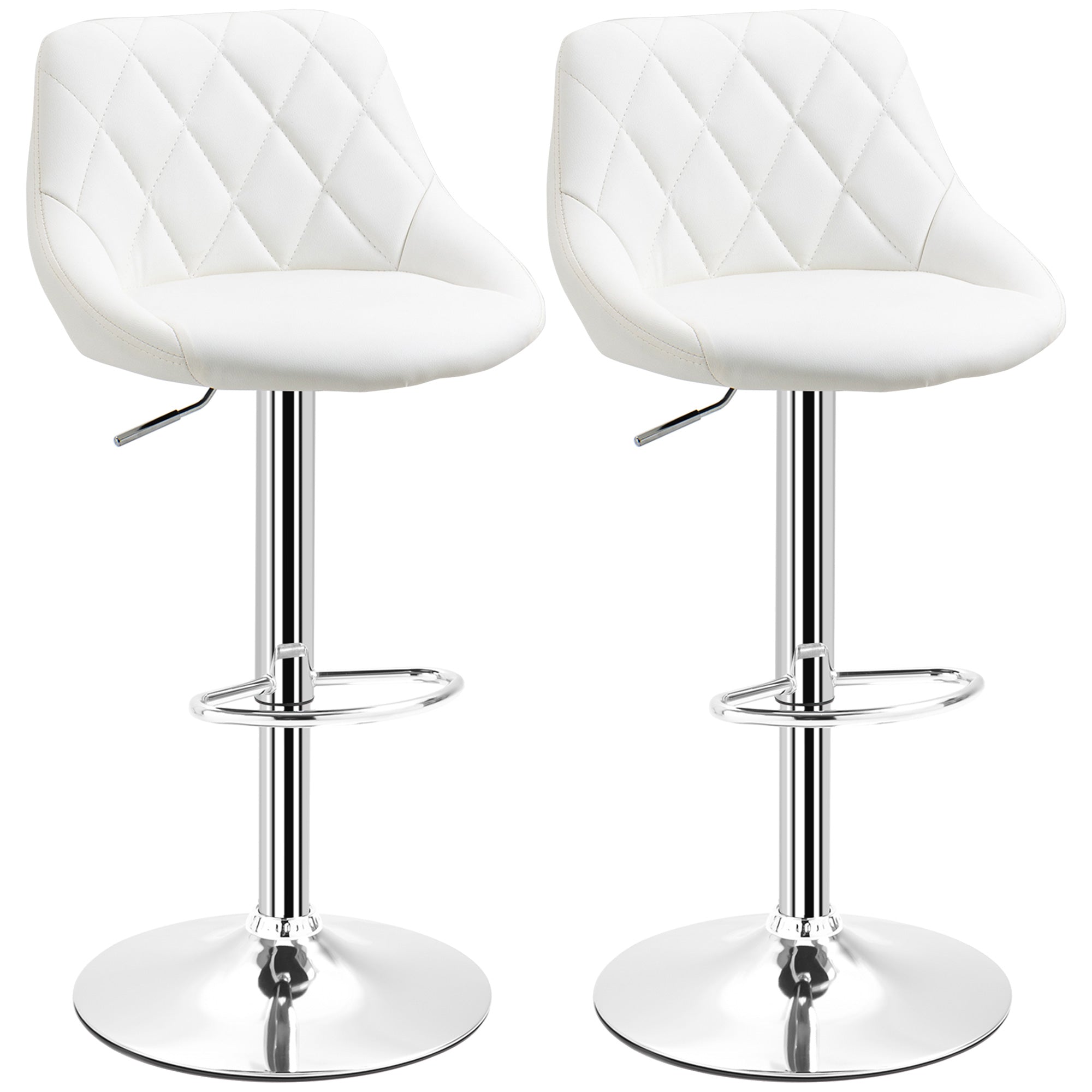 Set of 2 Swivel Bar Stools with Adjustable Height Modern High Dining Chairs with Round Base and Footrest 46x48x83-104 cm White
