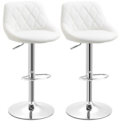 Set of 2 Swivel Bar Stools with Adjustable Height Modern High Dining Chairs with Round Base and Footrest 46x48x83-104 cm White