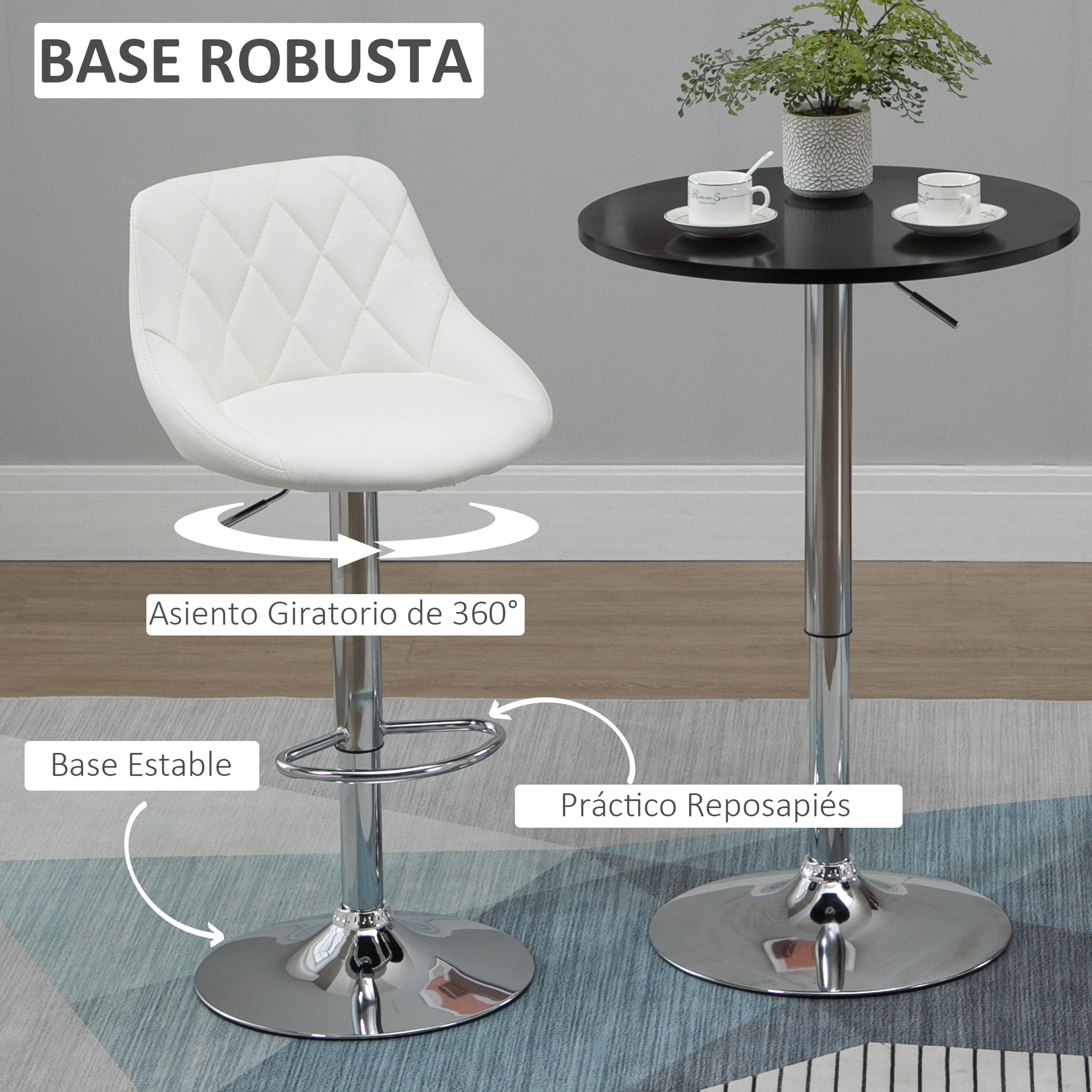 Set of 2 Swivel Bar Stools with Adjustable Height Modern High Dining Chairs with Round Base and Footrest 46x48x83-104 cm White