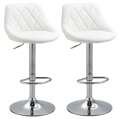 Set of 2 Swivel Bar Stools with Adjustable Height Modern High Dining Chairs with Round Base and Footrest 46x48x83-104 cm White