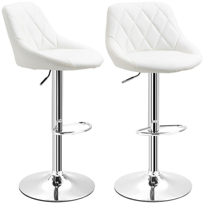 Set of 2 Swivel Bar Stools with Adjustable Height Modern High Dining Chairs with Round Base and Footrest 46x48x83-104 cm White