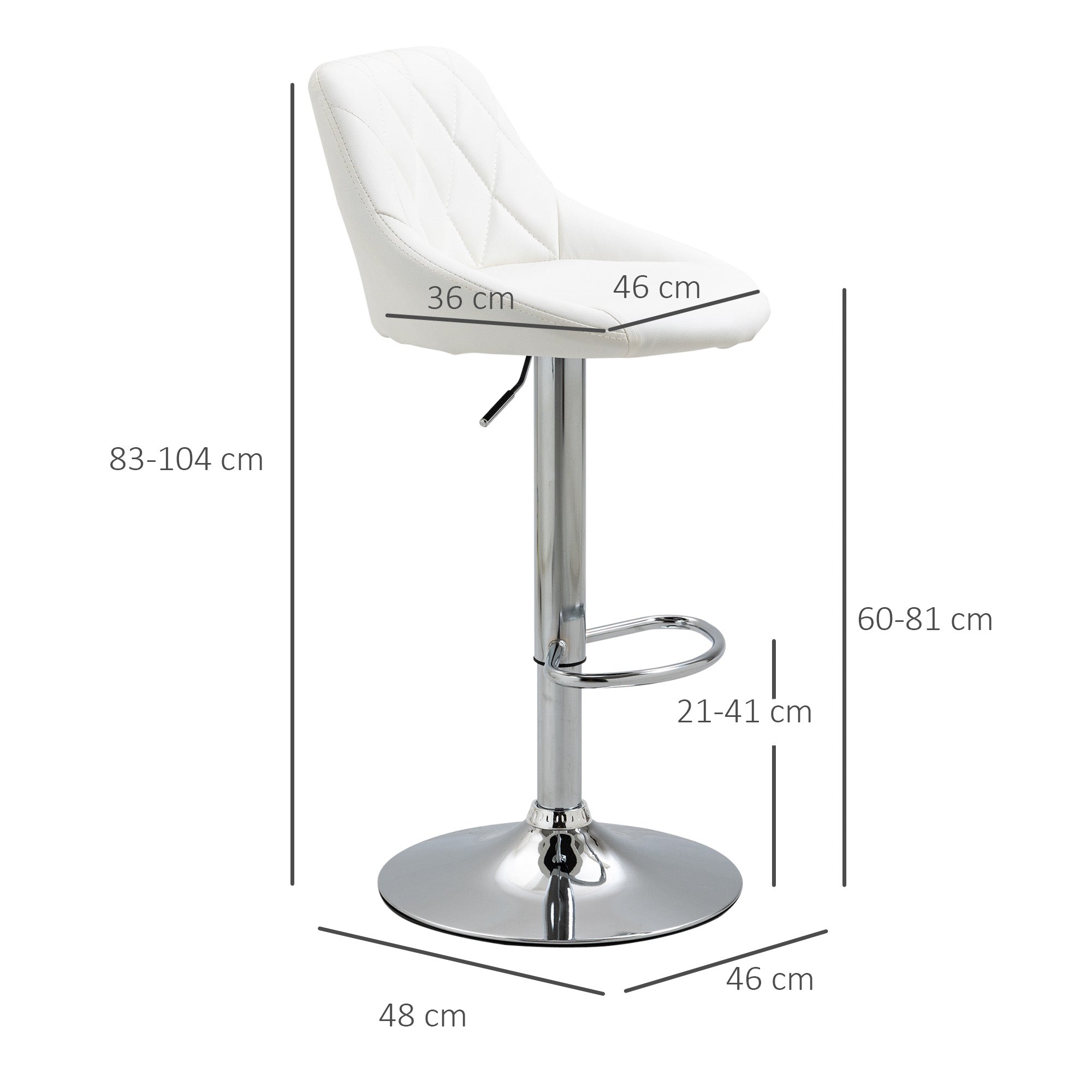 Set of 2 Swivel Bar Stools with Adjustable Height Modern High Dining Chairs with Round Base and Footrest 46x48x83-104 cm White
