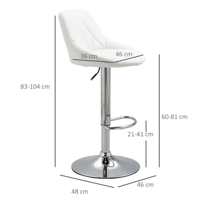 Set of 2 Swivel Bar Stools with Adjustable Height Modern High Dining Chairs with Round Base and Footrest 46x48x83-104 cm White