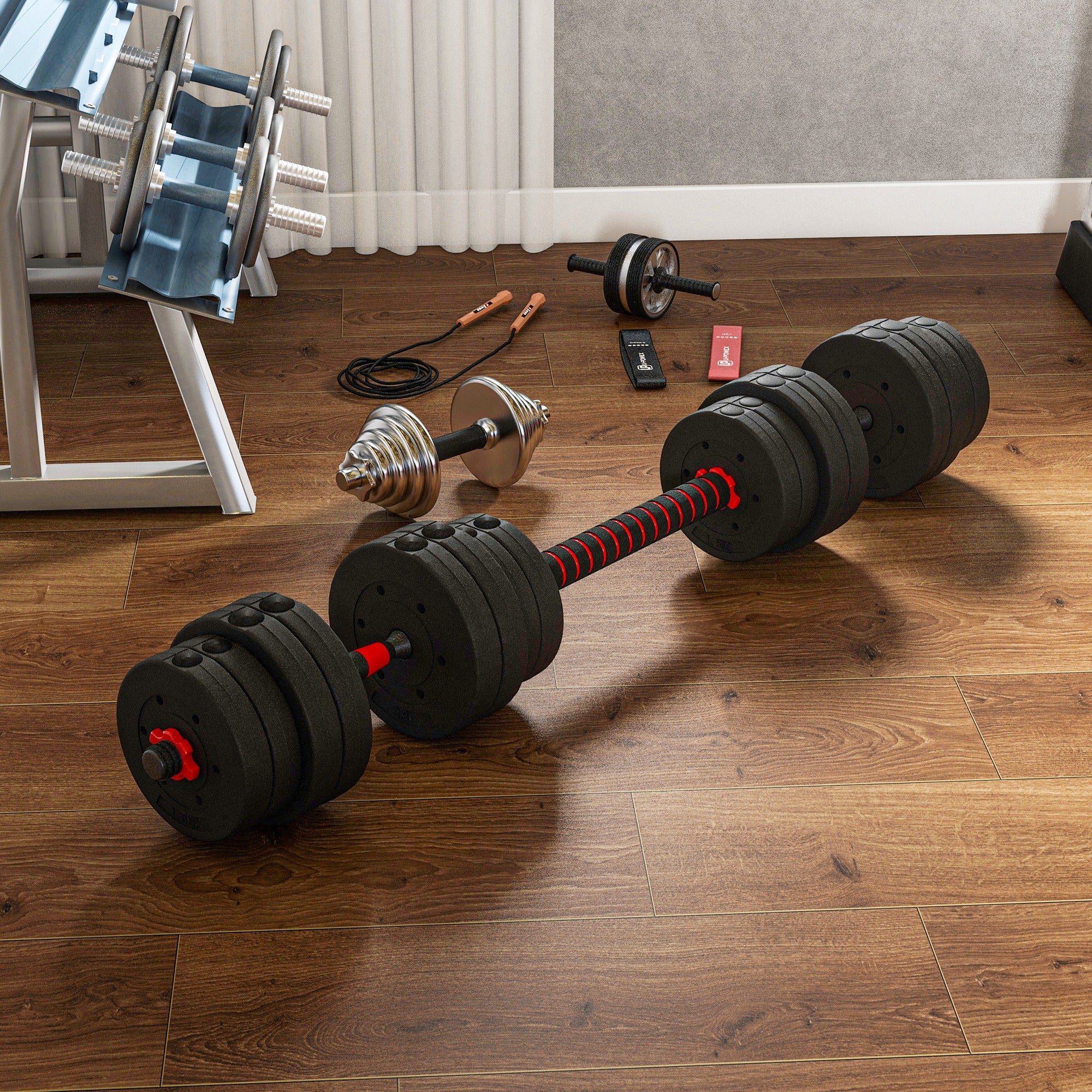 2 in 1 Dumbbell Set 30 kg Adjustable Dumbbell & Barbell Professional Dumbbell Strength Training and Weightlifting for Home Fitness