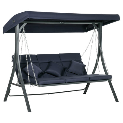 3-Seater Hollywood Swing, Swing Bench with Adjustable Sunshade, Garden Swing with Cushions, up to 270 kg Capacity, Metal, Texteline, Dark Blue, 198 x 118 x 168 cm