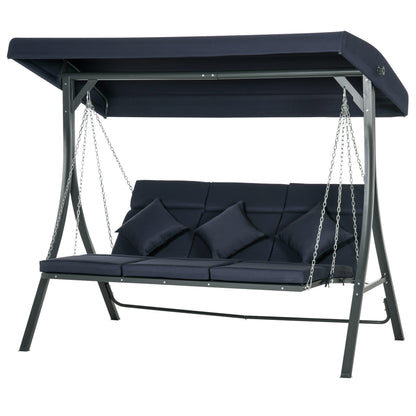 3-Seater Hollywood Swing, Swing Bench with Adjustable Sunshade, Garden Swing with Cushions, up to 270 kg Capacity, Metal, Texteline, Dark Blue, 198 x 118 x 168 cm