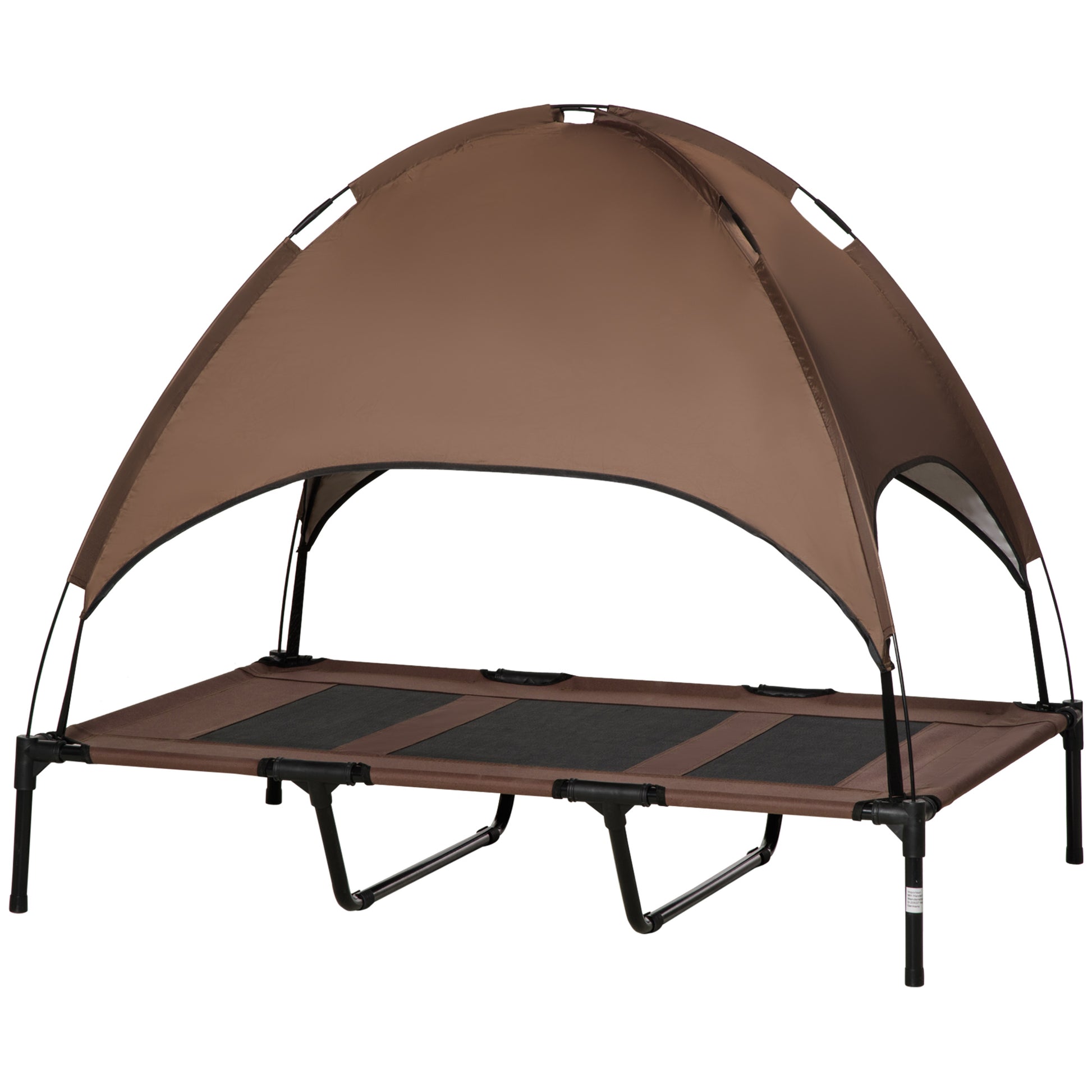 Elevated Dog Bed with Canopy, Pet Bed, Outdoor Dog Lounger with Roof, Breathable, Taft Fabric for Camping Coffee 122 x 92 x 108 cm