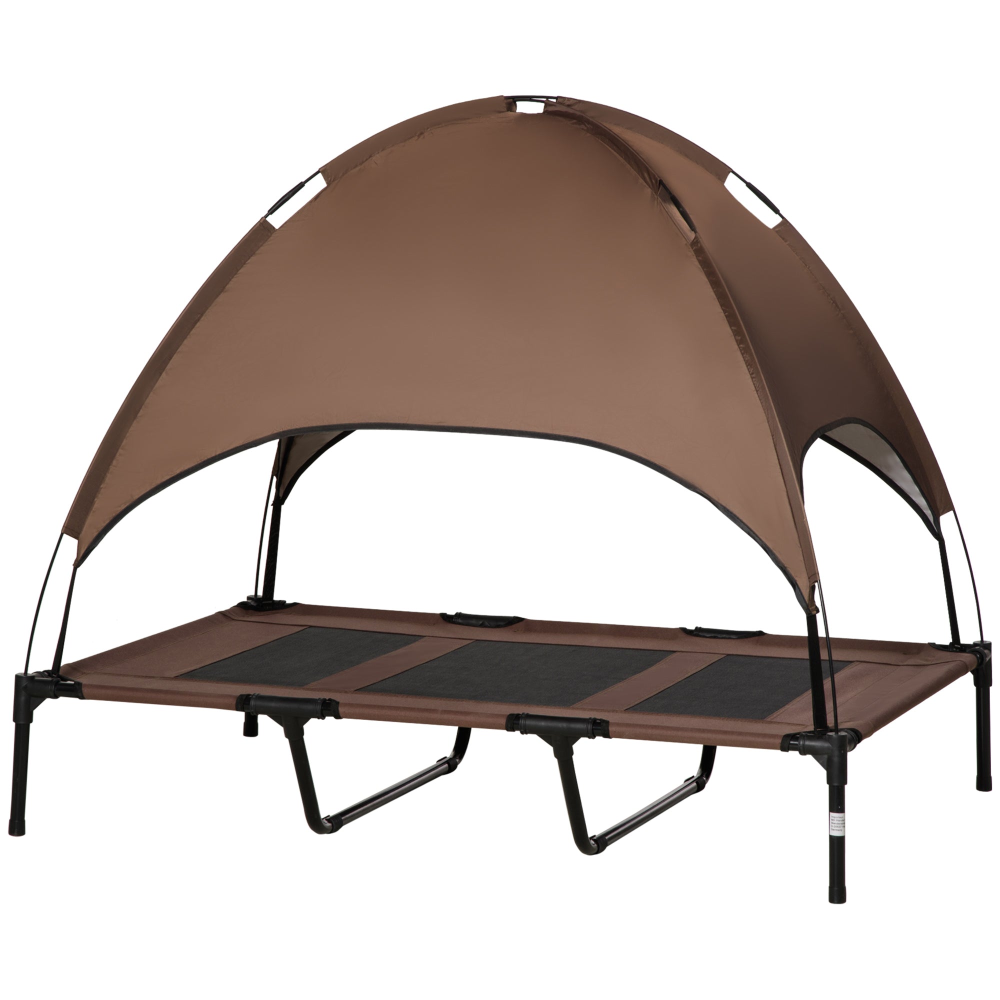 Elevated Dog Bed with Canopy, Pet Bed, Outdoor Dog Lounger with Roof, Breathable, Taft Fabric for Camping Coffee 122 x 92 x 108 cm
