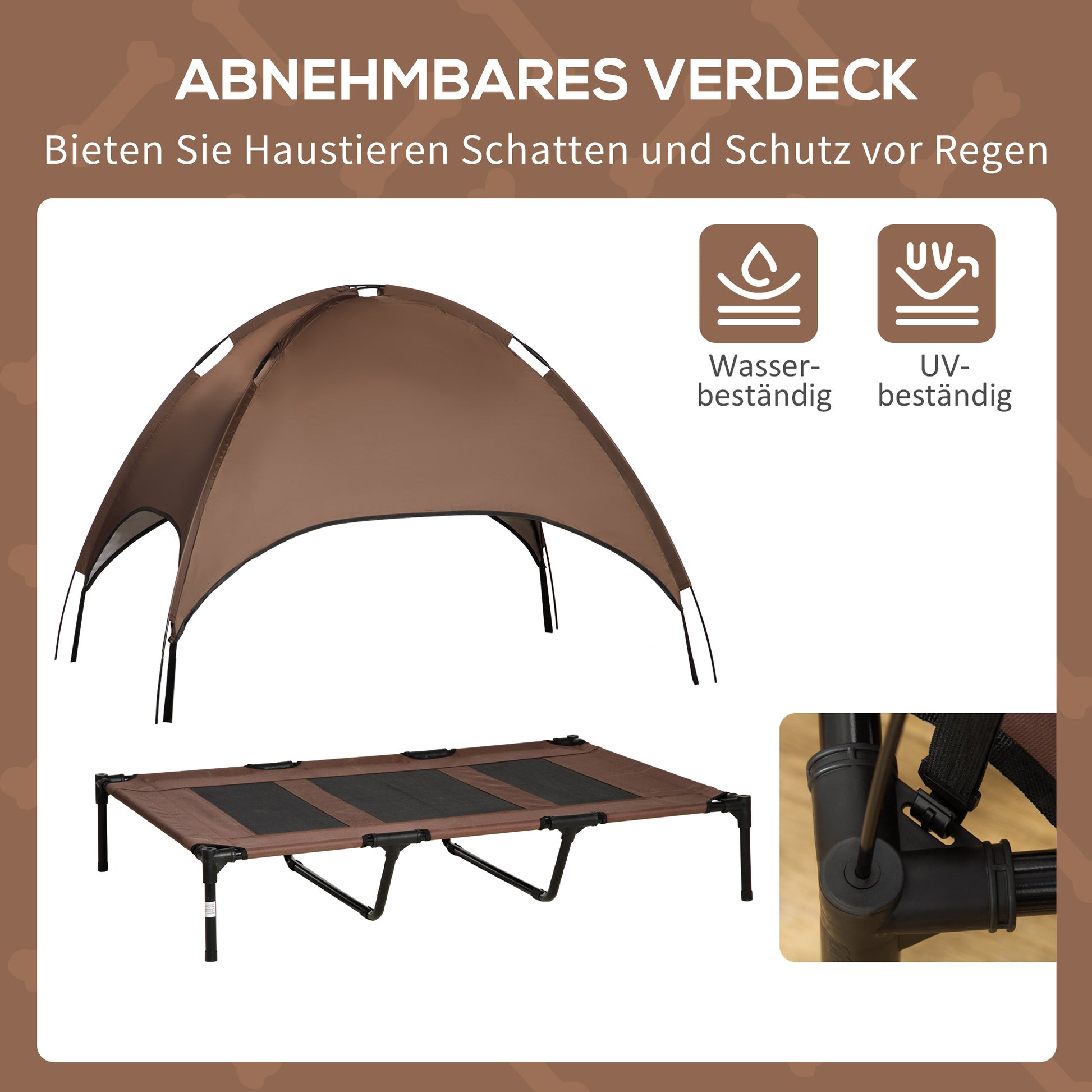 Elevated Dog Bed with Canopy, Pet Bed, Outdoor Dog Lounger with Roof, Breathable, Taft Fabric for Camping Coffee 122 x 92 x 108 cm