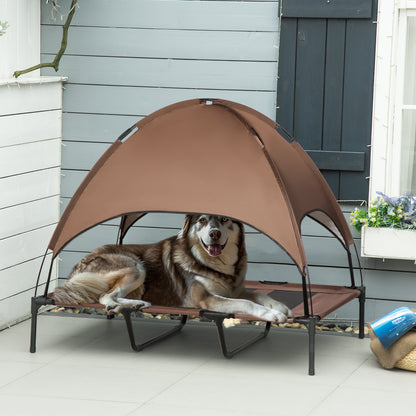 Elevated Dog Bed with Canopy, Pet Bed, Outdoor Dog Lounger with Roof, Breathable, Taft Fabric for Camping Coffee 122 x 92 x 108 cm