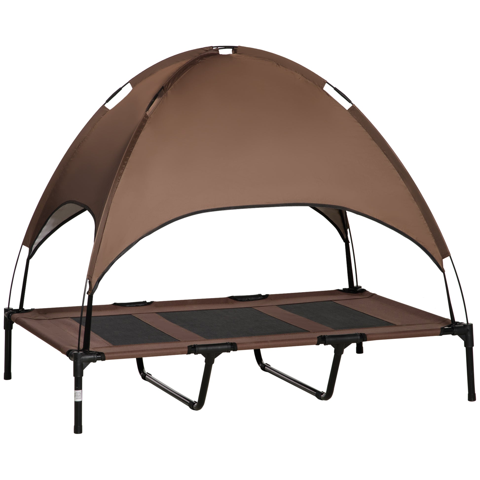 Elevated Dog Bed with Canopy, Pet Bed, Outdoor Dog Lounger with Roof, Breathable, Taft Fabric for Camping Coffee 122 x 92 x 108 cm