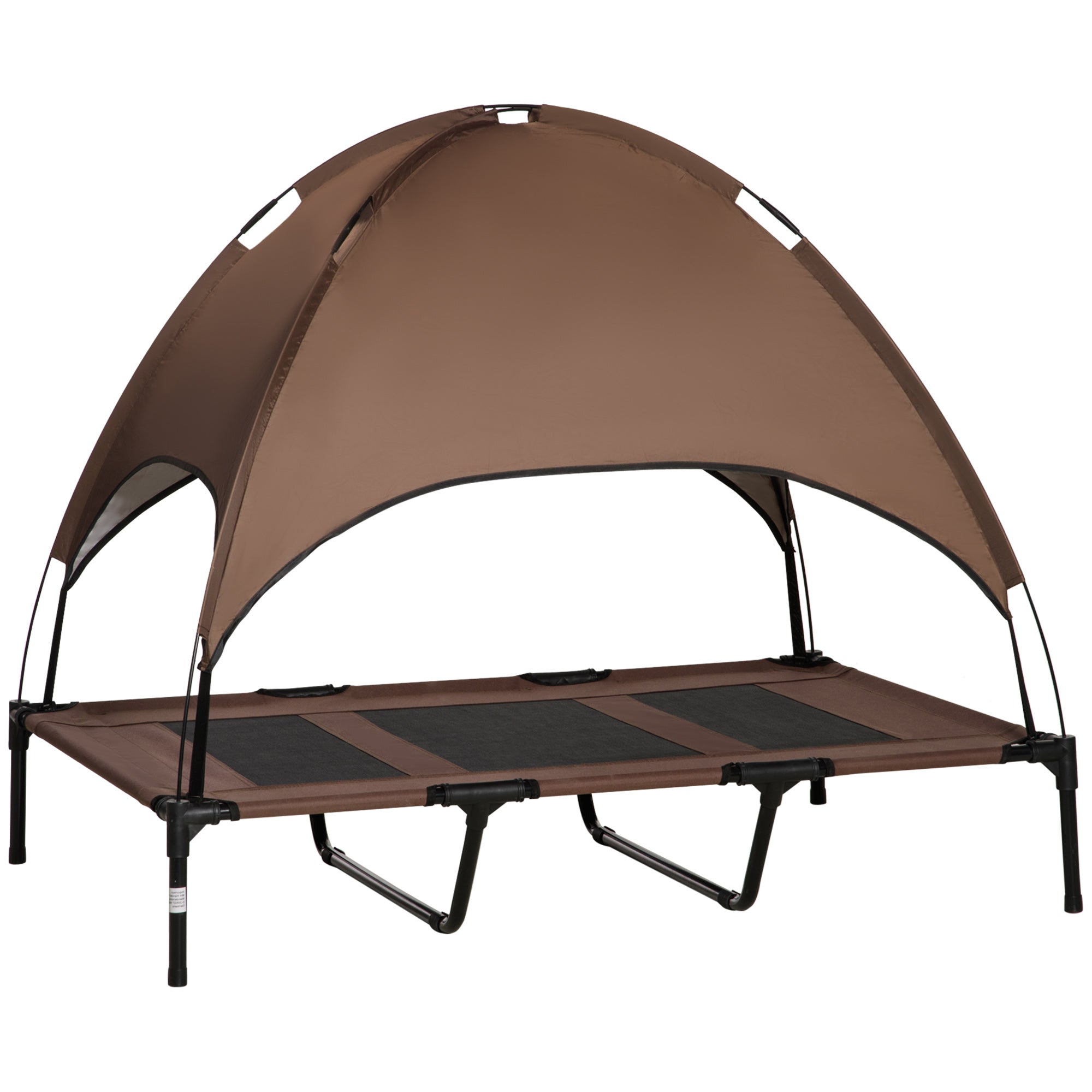 Elevated Dog Bed with Canopy, Pet Bed, Outdoor Dog Lounger with Roof, Breathable, Taft Fabric for Camping Coffee 122 x 92 x 108 cm