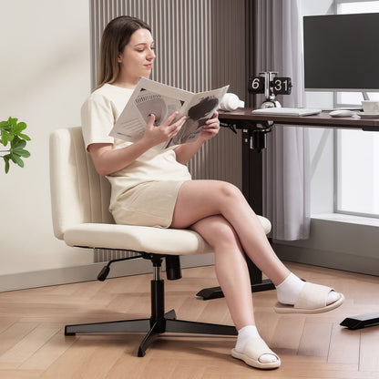 Home Office Linen-Effect Swivel Chair — Height-Adjustable Armless Desk & Vanity Chair, Wide Seat, Up to 265 lb, Cream White