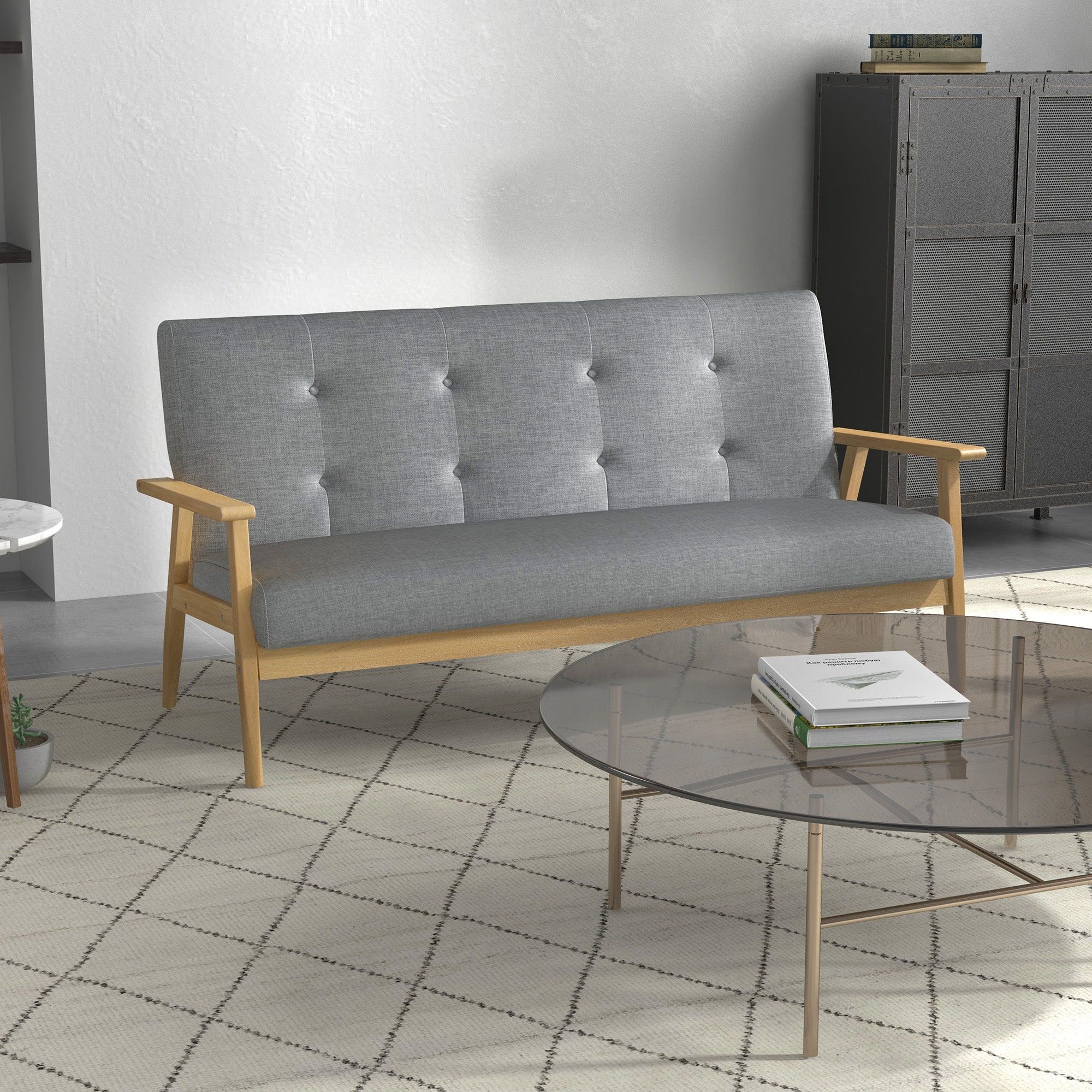 3-Seater Sofa, Couch with Armrests, Back Cushions, Living Room Sofa with Linen Look, Upholstered Sofa for Living Room, Bedroom 154.5 x 69.5 x 73 cm, Dark Gray