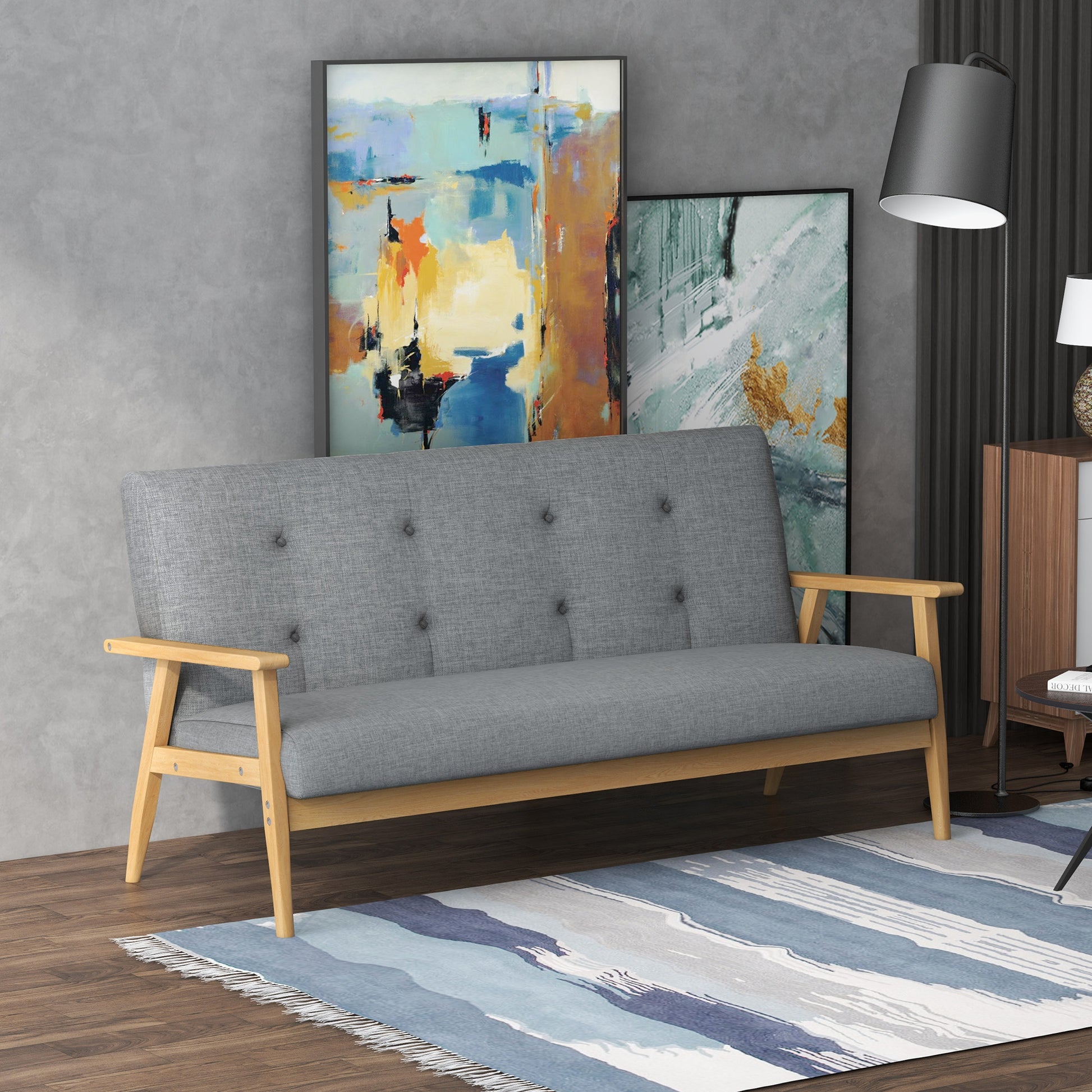 3-Seater Sofa, Couch with Armrests, Back Cushions, Living Room Sofa with Linen Look, Upholstered Sofa for Living Room, Bedroom 154.5 x 69.5 x 73 cm, Dark Gray