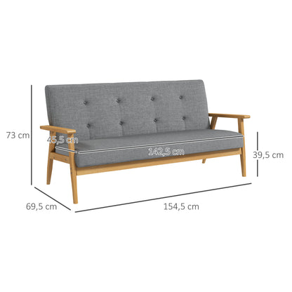 3-Seater Sofa, Couch with Armrests, Back Cushions, Living Room Sofa with Linen Look, Upholstered Sofa for Living Room, Bedroom 154.5 x 69.5 x 73 cm, Dark Gray