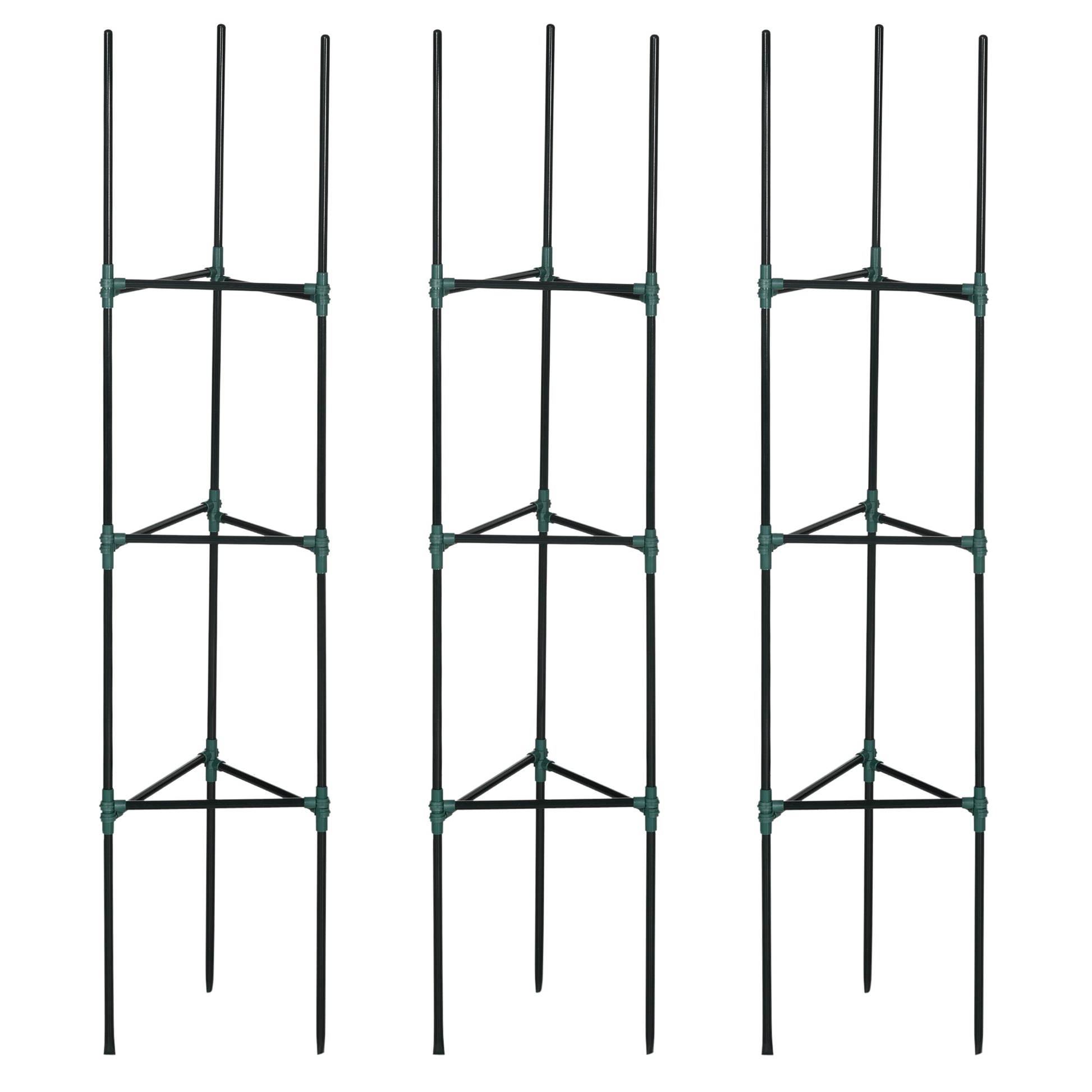 Plant Support 3-Piece Set, Plant Holder with 3 Levels, Garden Plant Support Stakes, Trellis, Tomato Cage for Climbing Plants, Steel, Green, 38 x 38 x 182 cm