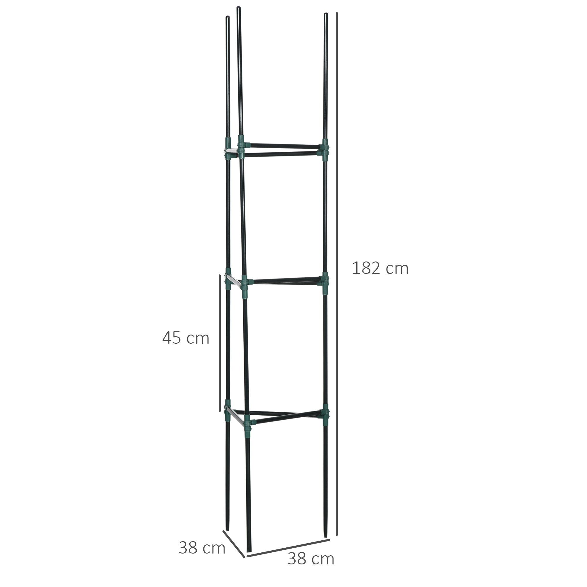 Plant Support 3-Piece Set, Plant Holder with 3 Levels, Garden Plant Support Stakes, Trellis, Tomato Cage for Climbing Plants, Steel, Green, 38 x 38 x 182 cm
