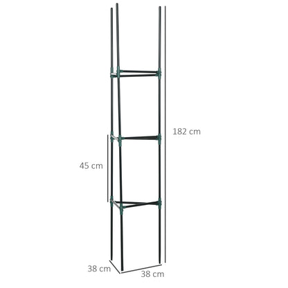 Plant Support 3-Piece Set, Plant Holder with 3 Levels, Garden Plant Support Stakes, Trellis, Tomato Cage for Climbing Plants, Steel, Green, 38 x 38 x 182 cm