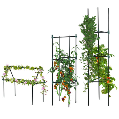 Plant Support 3-Piece Set, Plant Holder with 3 Levels, Garden Plant Support Stakes, Trellis, Tomato Cage for Climbing Plants, Steel, Green, 38 x 38 x 182 cm