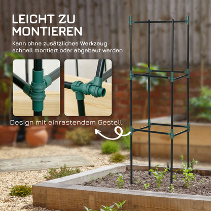 Plant Support 3-Piece Set, Plant Holder with 3 Levels, Garden Plant Support Stakes, Trellis, Tomato Cage for Climbing Plants, Steel, Green, 38 x 38 x 182 cm